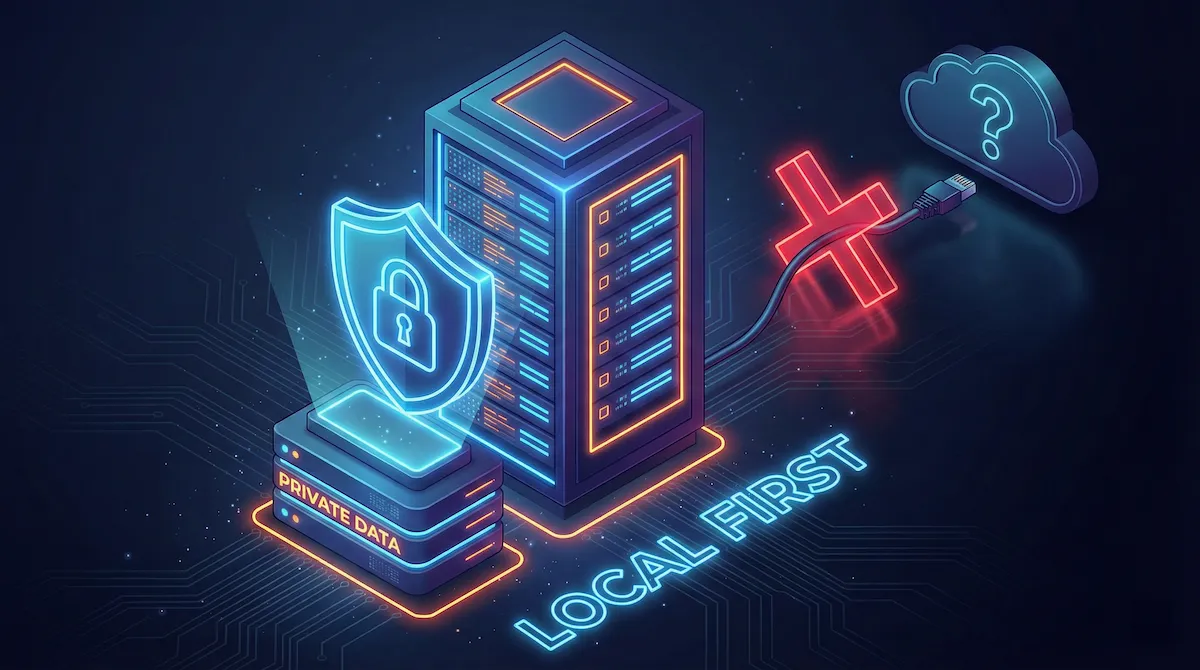 Technical diagram of Local First with a secure server and cloud blocking